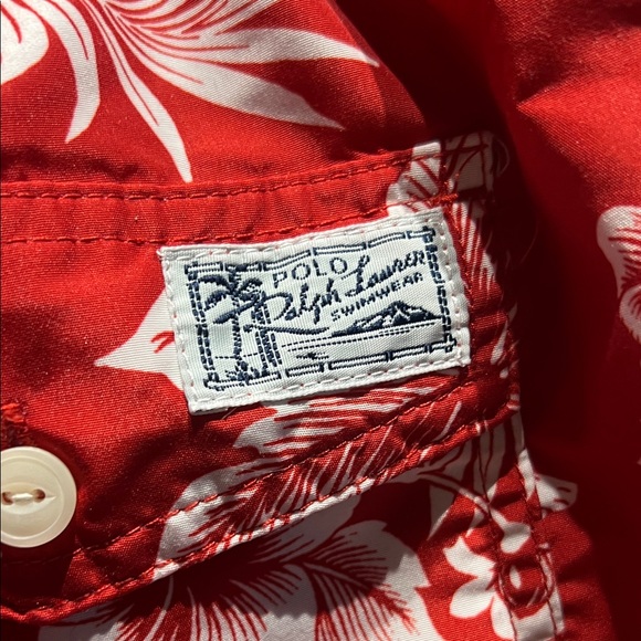 Polo by Ralph Lauren Red Tropical Men's Swim Trunks - Picture 4 of 5